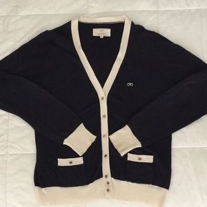 Navy Blue, Cream lined Sweater